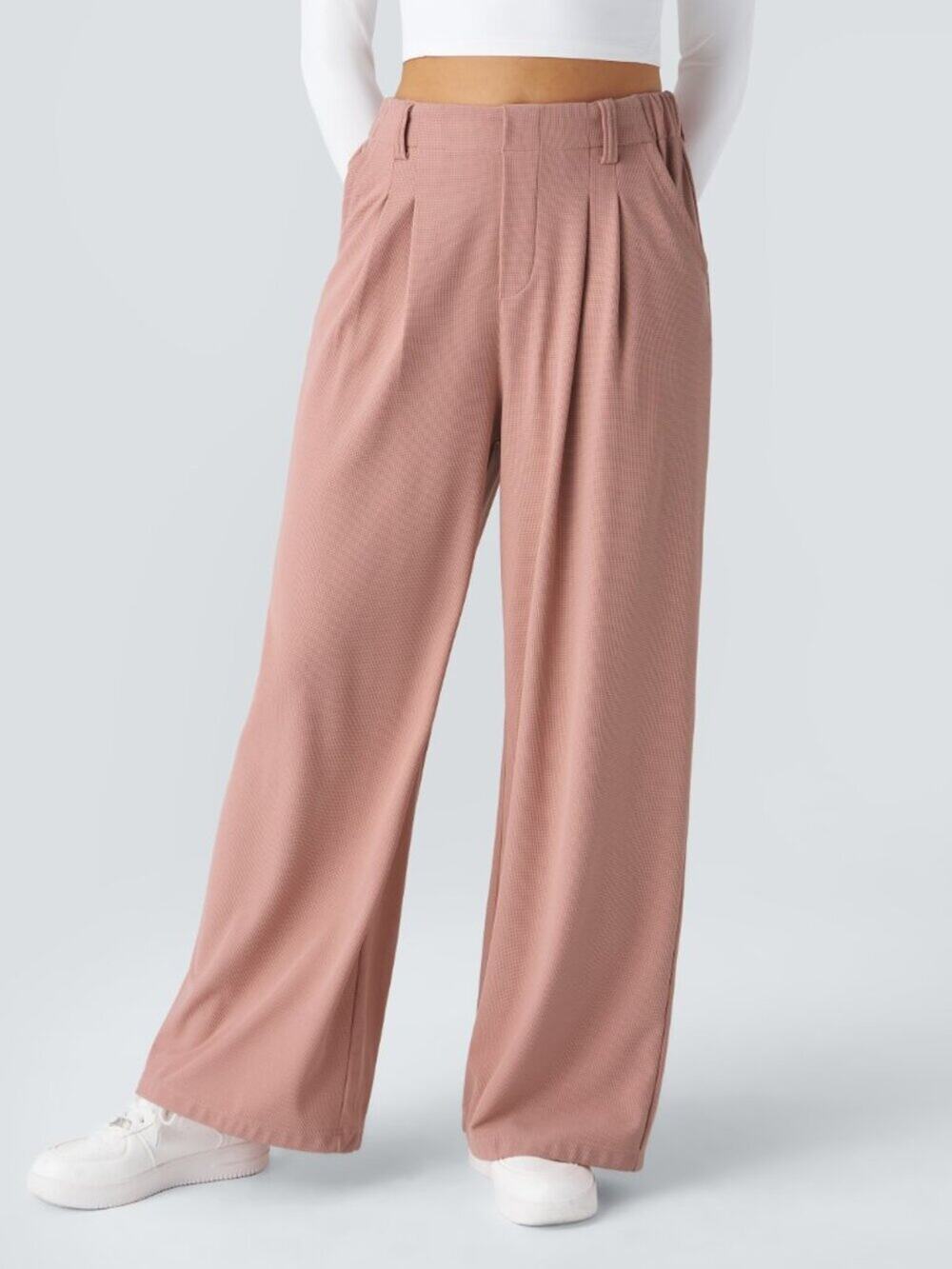 Halara High Waisted Wide Leg Waffle Pants Rosette Pink - Medium regular